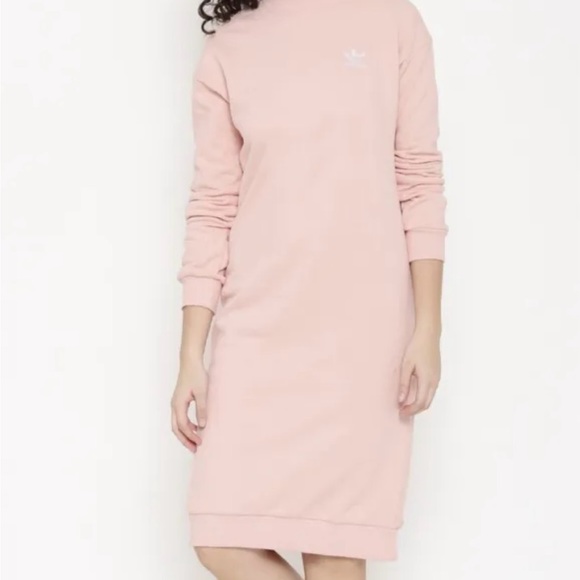 ADIDAS ORIGINAL WOMENS 3 STRIPES CREW DRESS- VAPOUR PINK Size XS - Picture 3 of 3